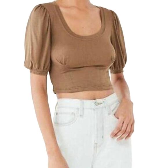 Out From Under For Urban Outfitters Remi Ribbed Puff Sleeve Crop Top Women's S - Picture 1 of 6